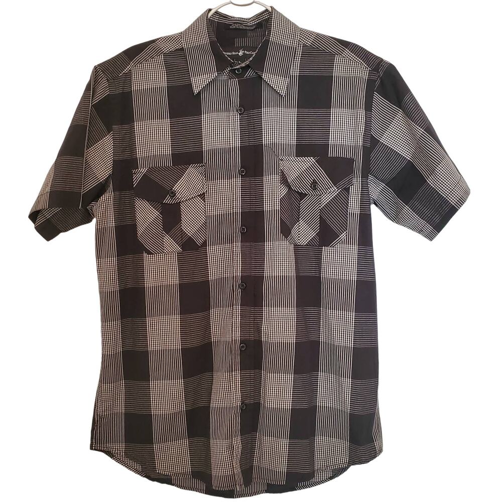 Beverly Hills Polo Club Mens Plaid Short-Sleeve Button-Down Shirt Size S